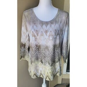 Chicos Zenergy Tunic Women Medium Yellow Green Embellished Landry Neutral Earthy